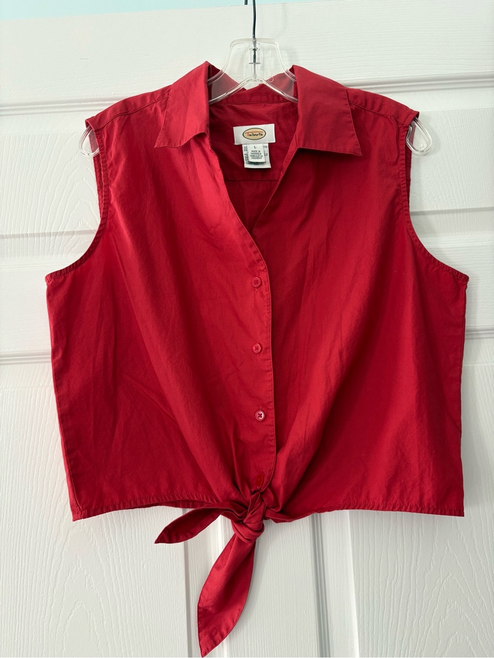 Talbots Sleeveless Button up Tie front Top blouse Red large modern classic